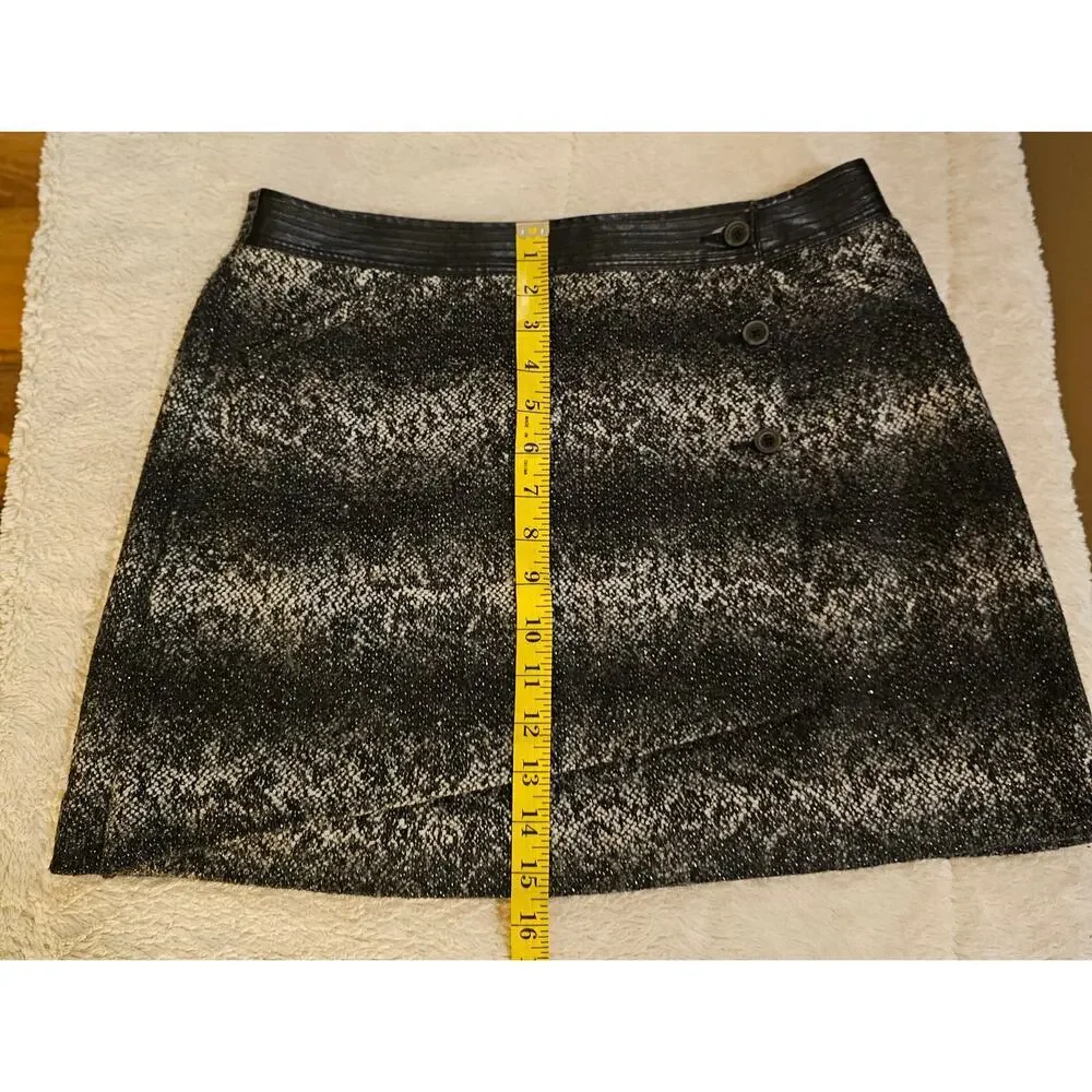Karl Lagerfeld Sz6 Boucle Tweed Wool blend Lined‎ WrapGrayBlack Fauxleatherskirt